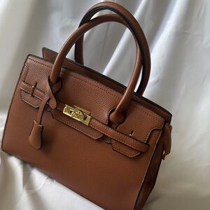 Medium Size Elegant Brown Vegan Leather Handbag